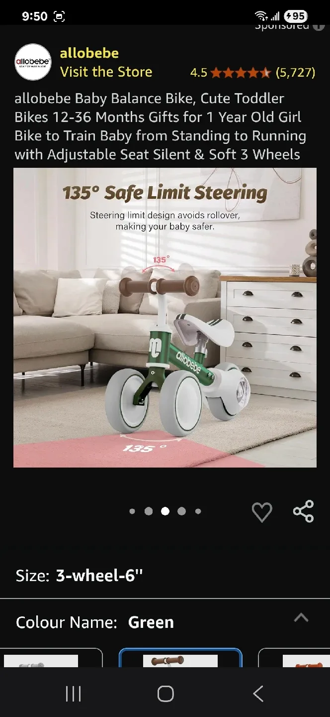 Allobebe Balance Bike - Green & White 1-3 Y/O image indicator(4)