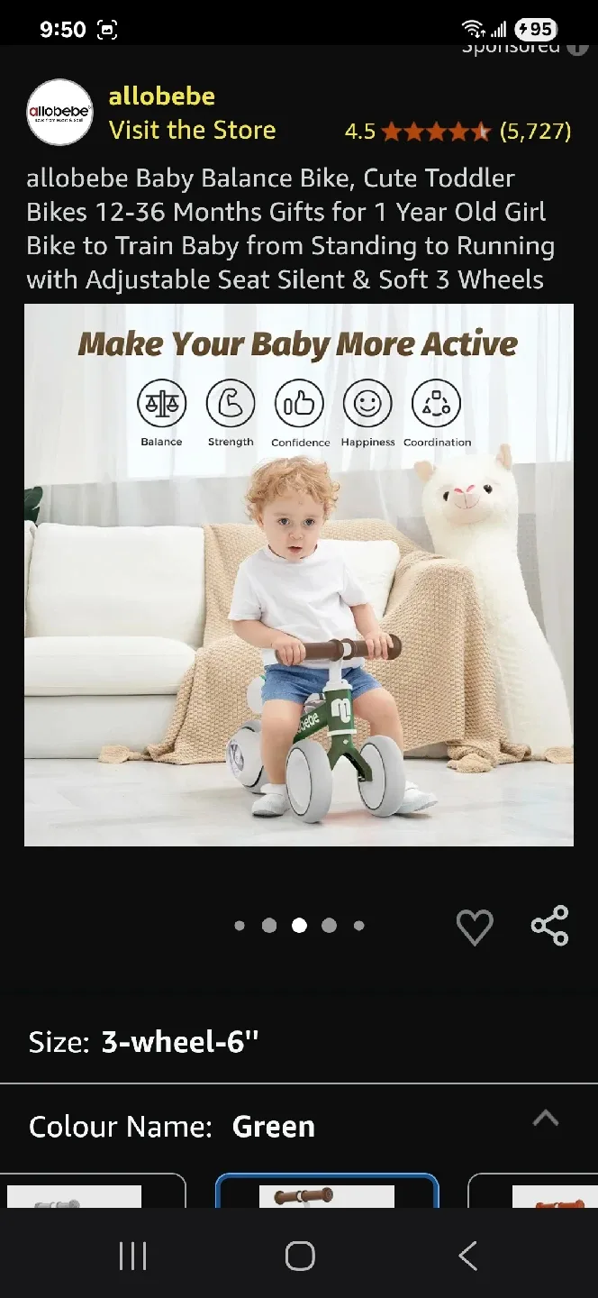 Allobebe Balance Bike - Green & White 1-3 Y/O image indicator(5)