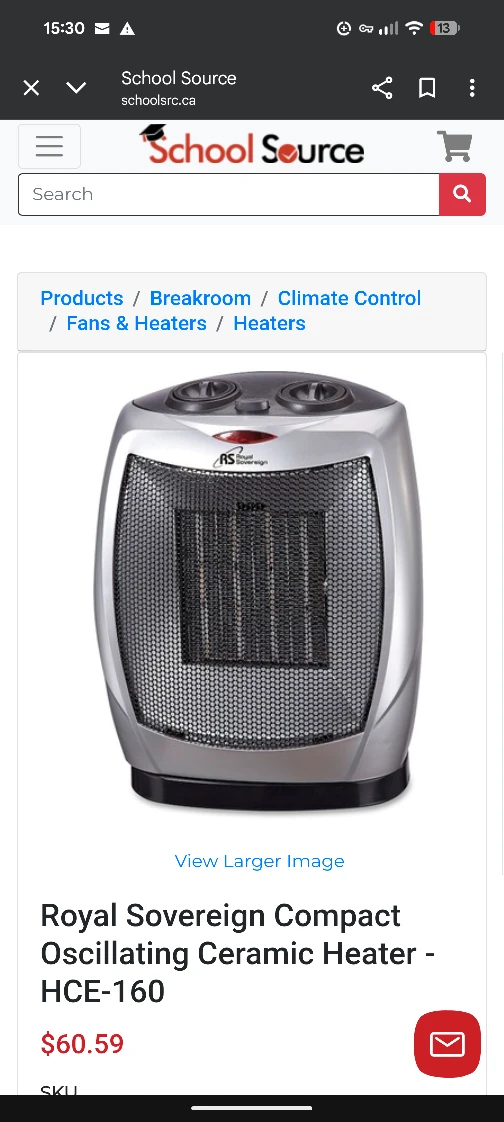 Royal Sovereign HCE-160 Ceramic Heater - photo 4