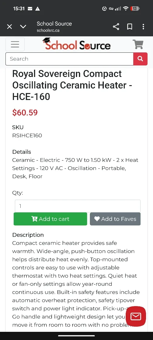 Royal Sovereign HCE-160 Ceramic Heater image indicator(5)