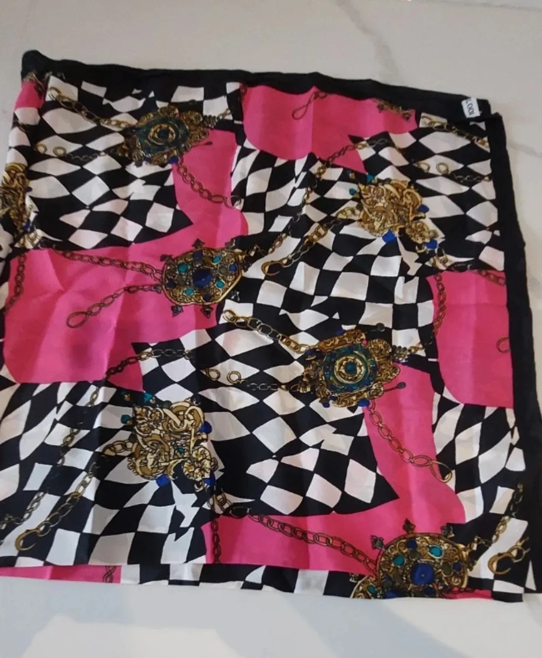 Silk Scarf - Pink, Black, White Pattern image indicator(2)