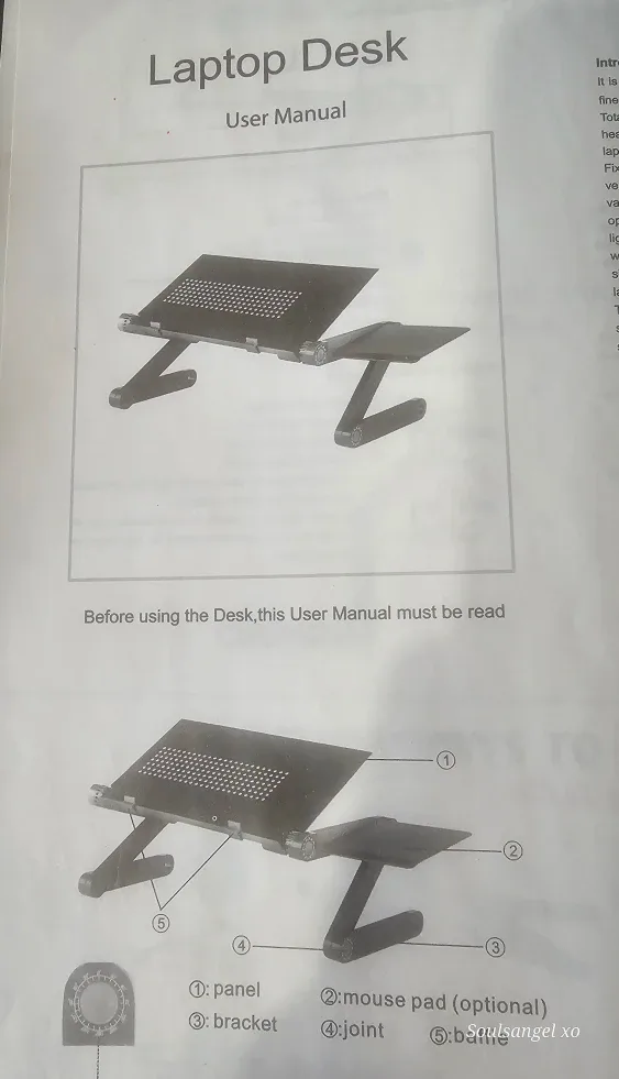 Adjustable Laptop Desk - User Manual included