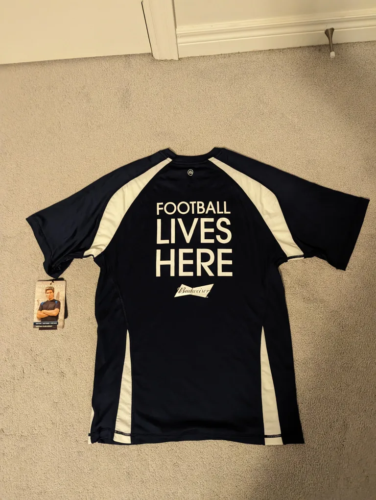 Budweiser Football Lives Here Navy Blue Shirt