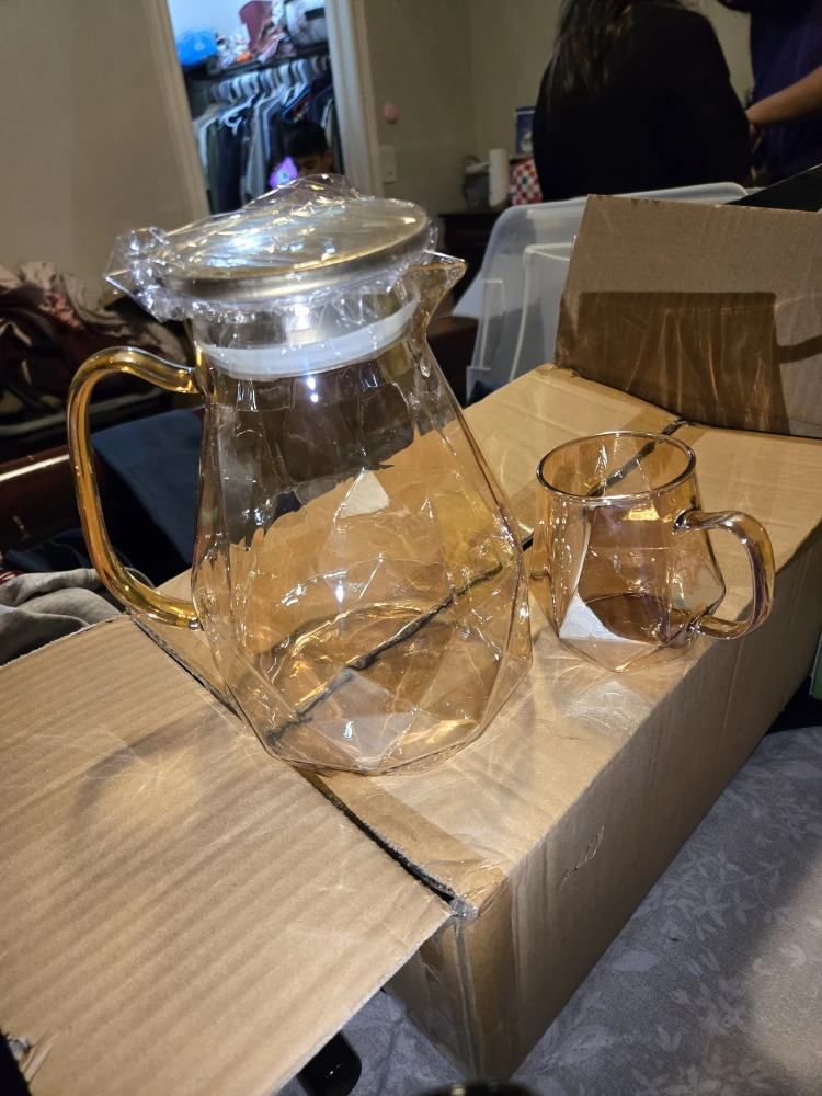 Amber Glass Pitcher & Mug Set - New in Box! - photo 2