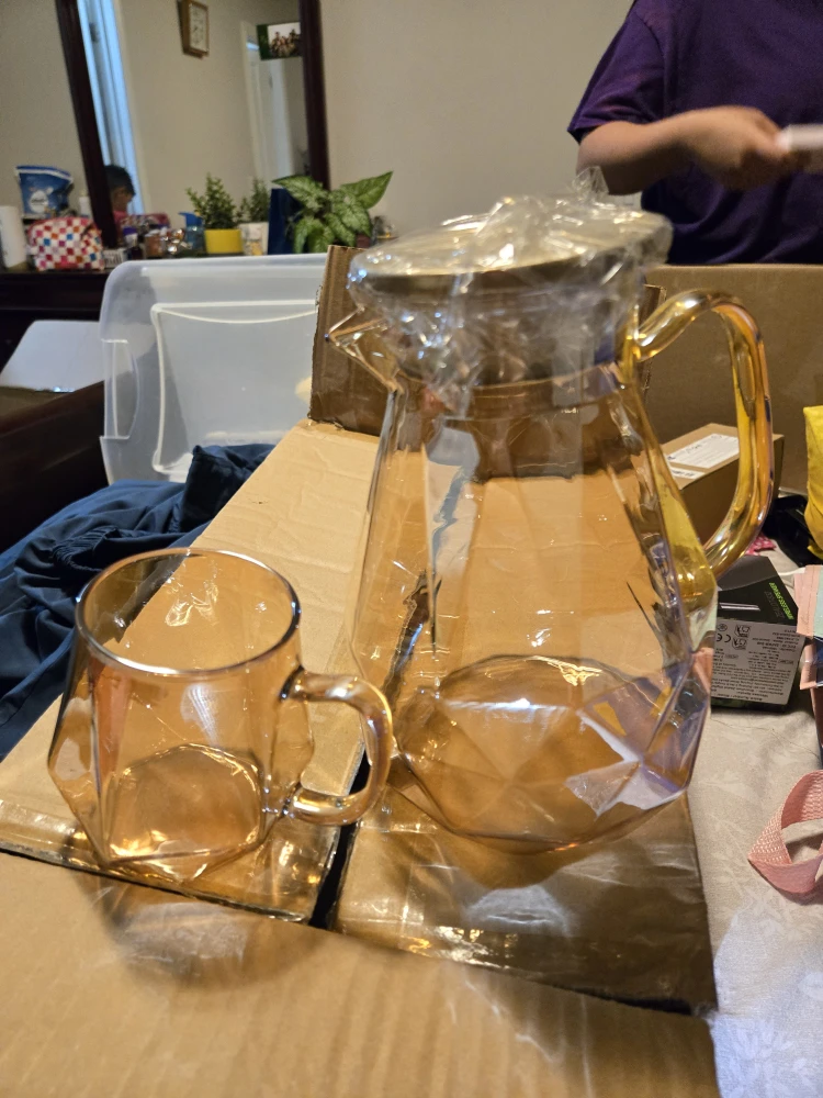 Amber Glass Pitcher & Mug Set - New in Box! - photo 3