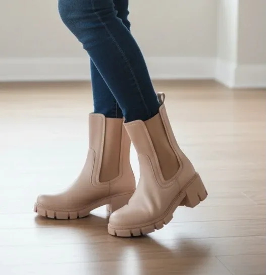 Tan Block Heel Chelsea Boots - Size 6