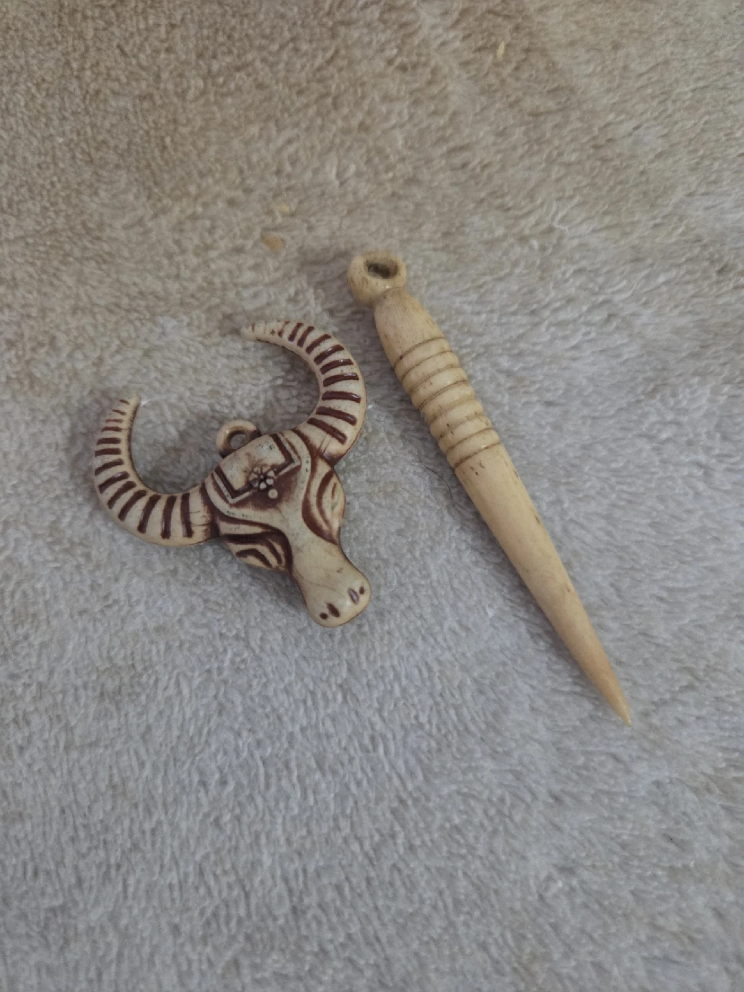 Vintage Bone Bull Pendant & Hair Pin