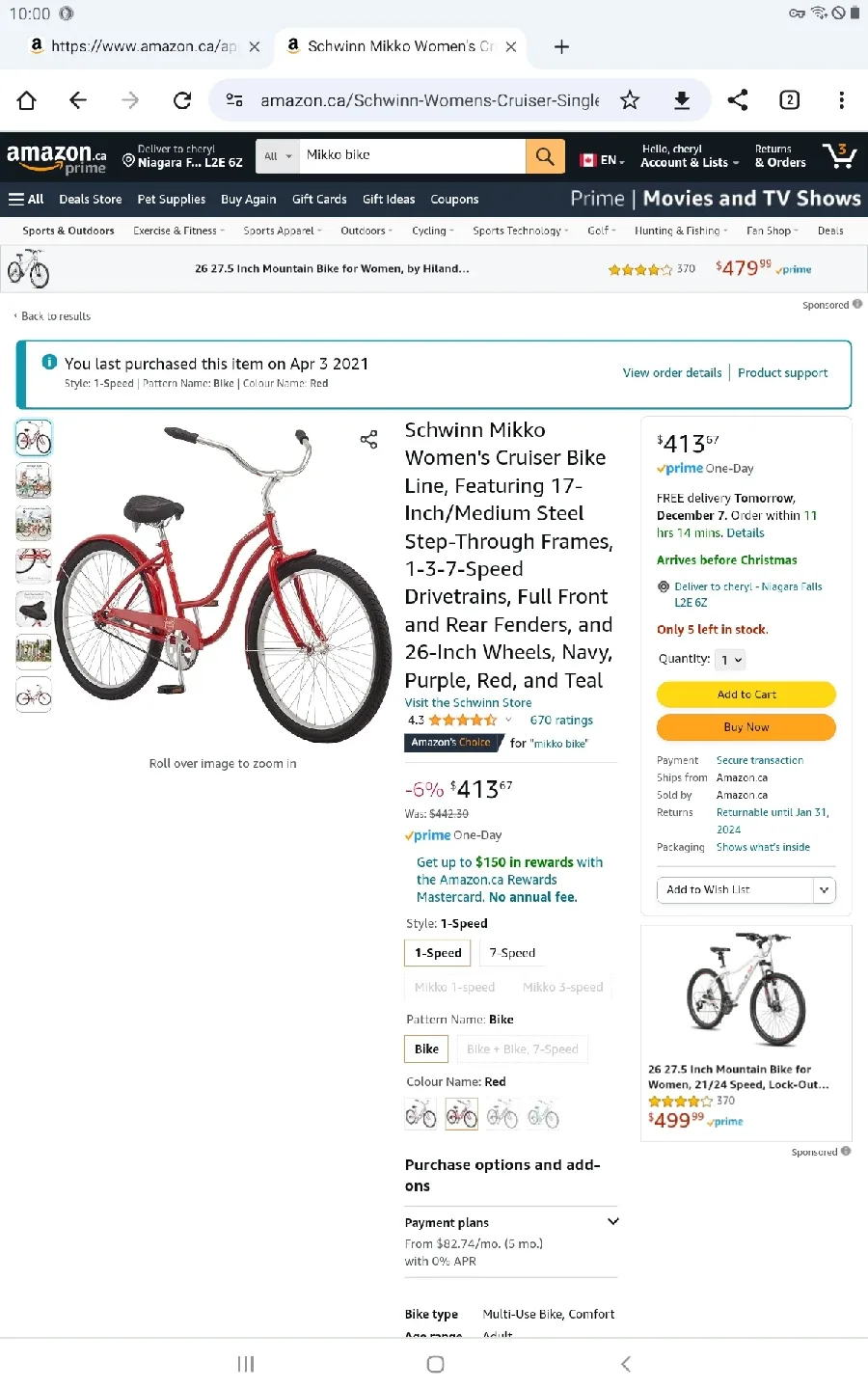 Schwinn Mikko Women's Cruiser Bike - Red  BRAND NEW image indicator(2)