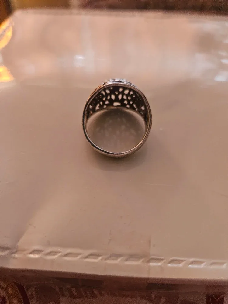 VTG  Solid Sterling Silver Ring Flower Filigree 7.5 image indicator(3)
