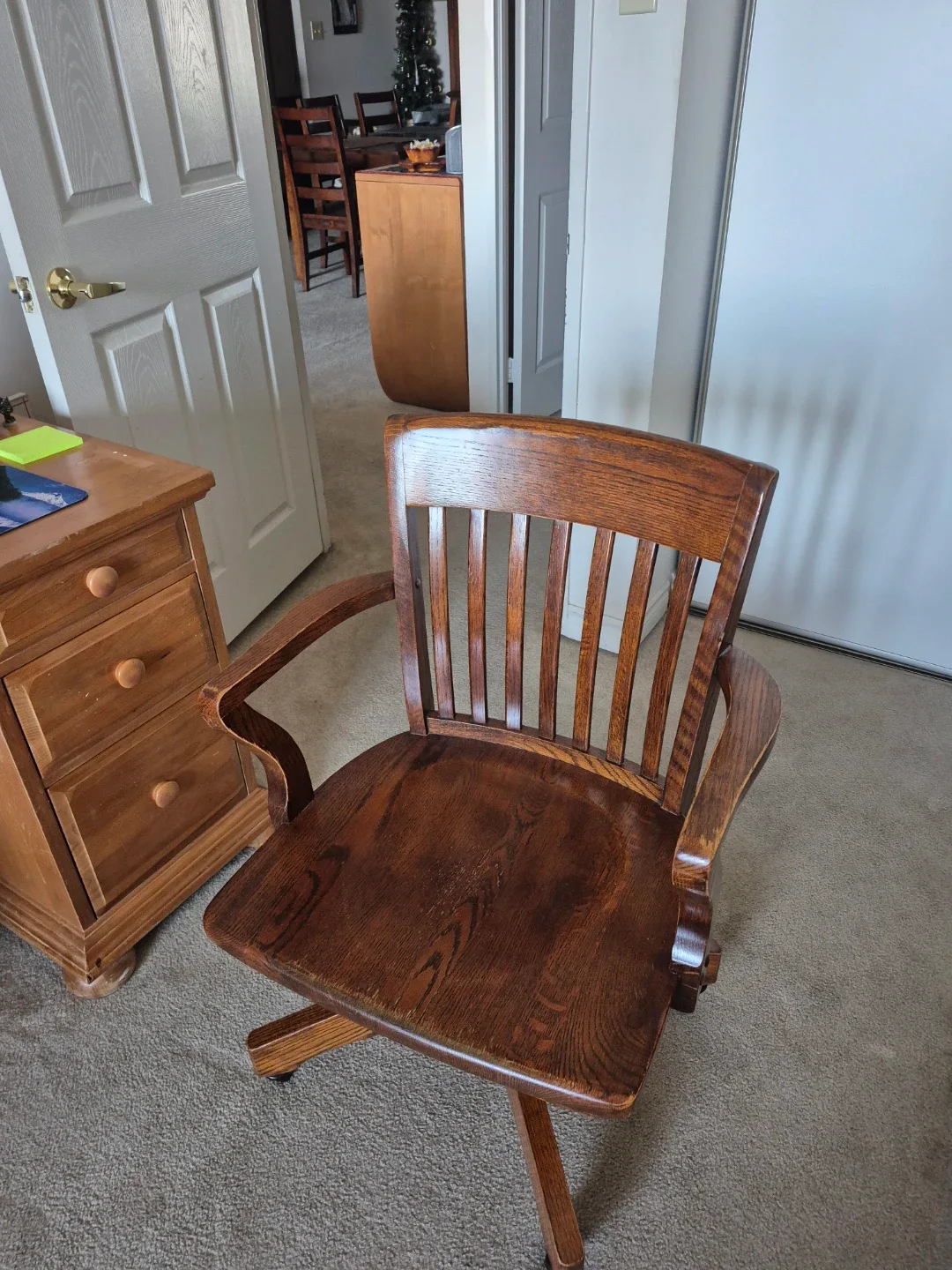 Wooden Swivel Bankers Desk Chair image indicator(6)