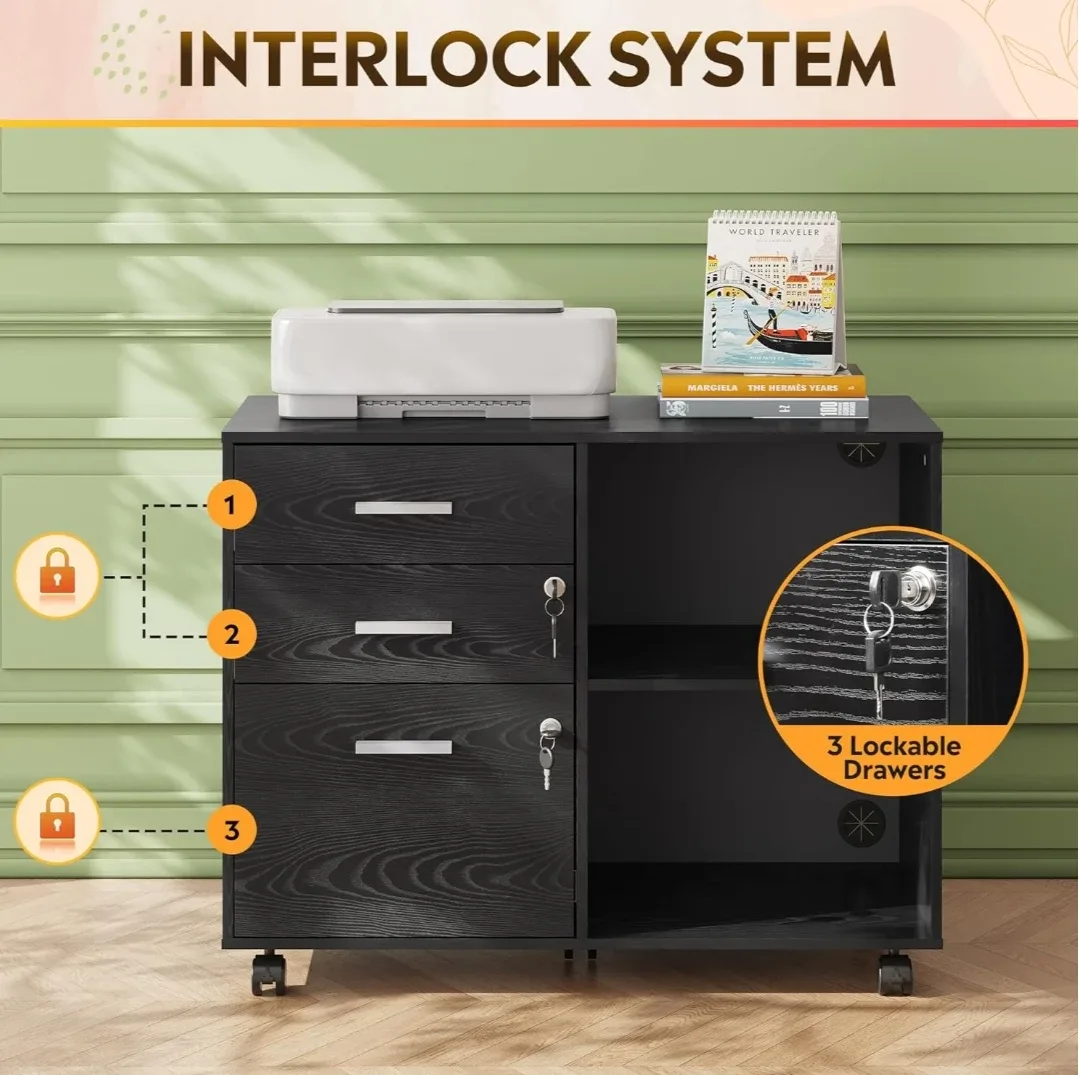 Black Wood Filing Cabinet with Lockable Drawers image indicator(2)