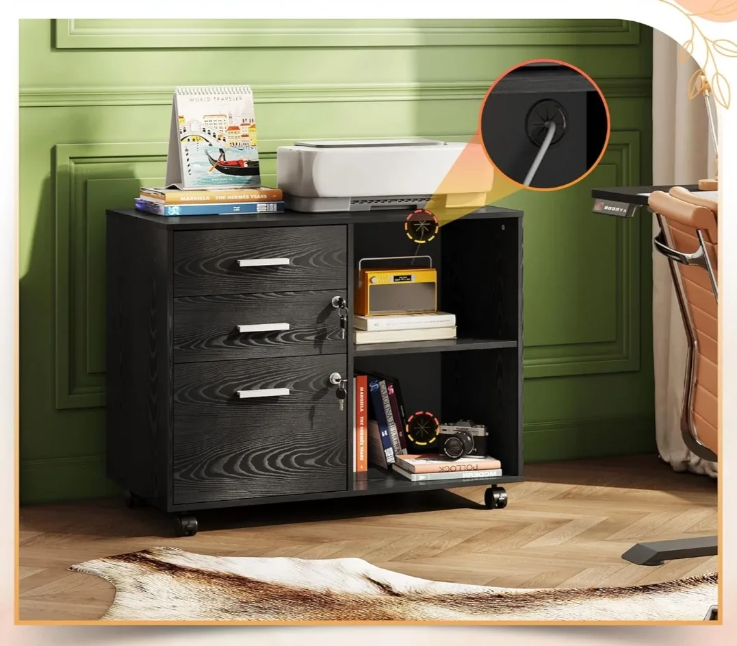 Black Wood Filing Cabinet with Lockable Drawers image indicator(3)