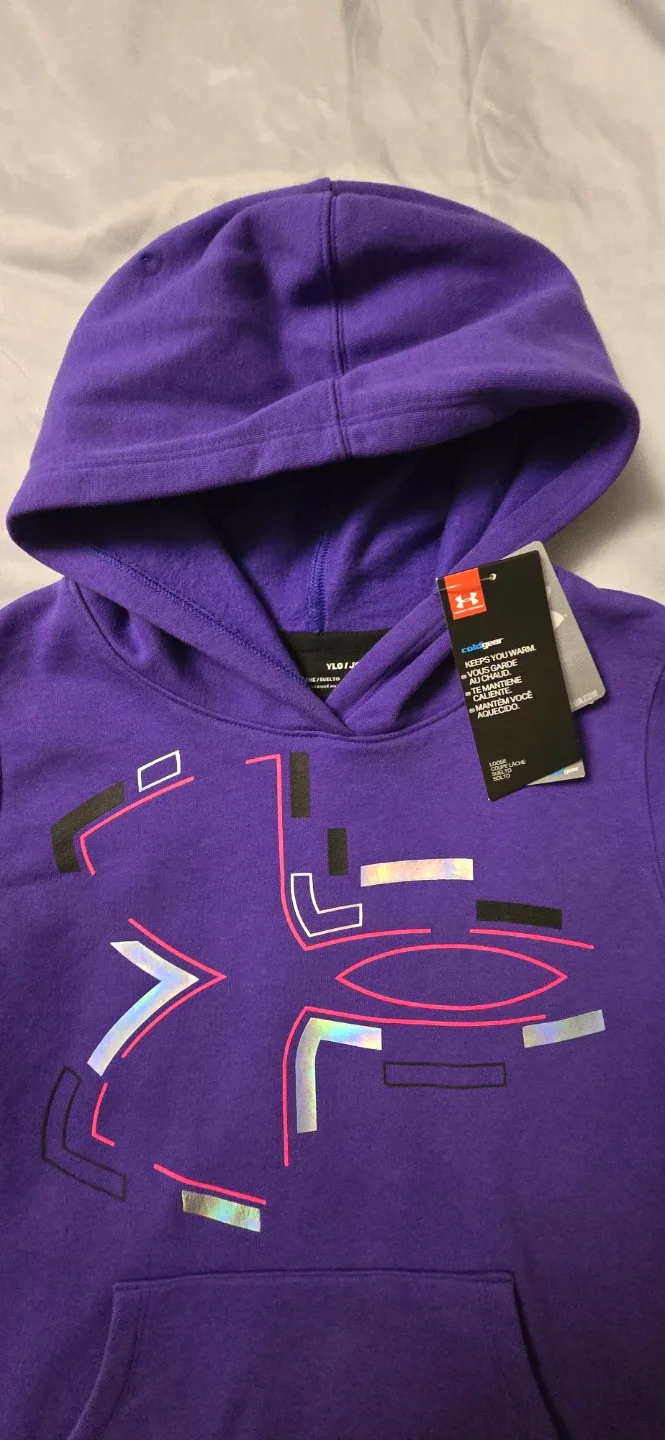 NEW! Girl's Under Armour Purple Hoodie! - YLG - 14 - 16 image indicator(2)