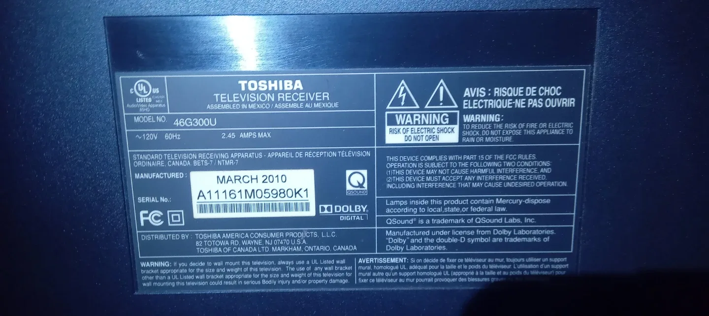 Toshiba 46G300U Television Receiver image indicator(5)