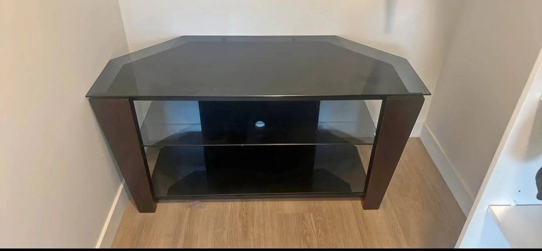 Black Glass Corner TV Stand