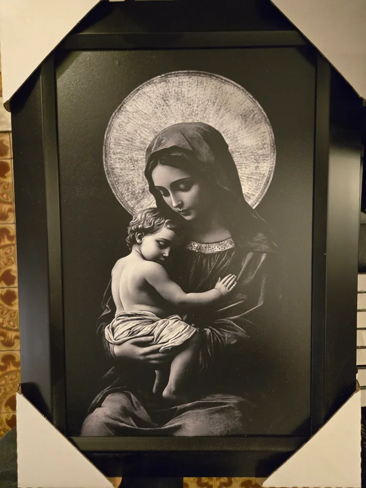 21x16 Jesus virgin Mary Madonna black white textured print frame image indicator(2)