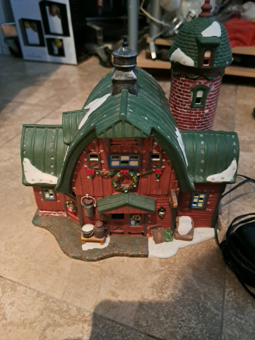 Illuminated Christmas Village Barn with Silo