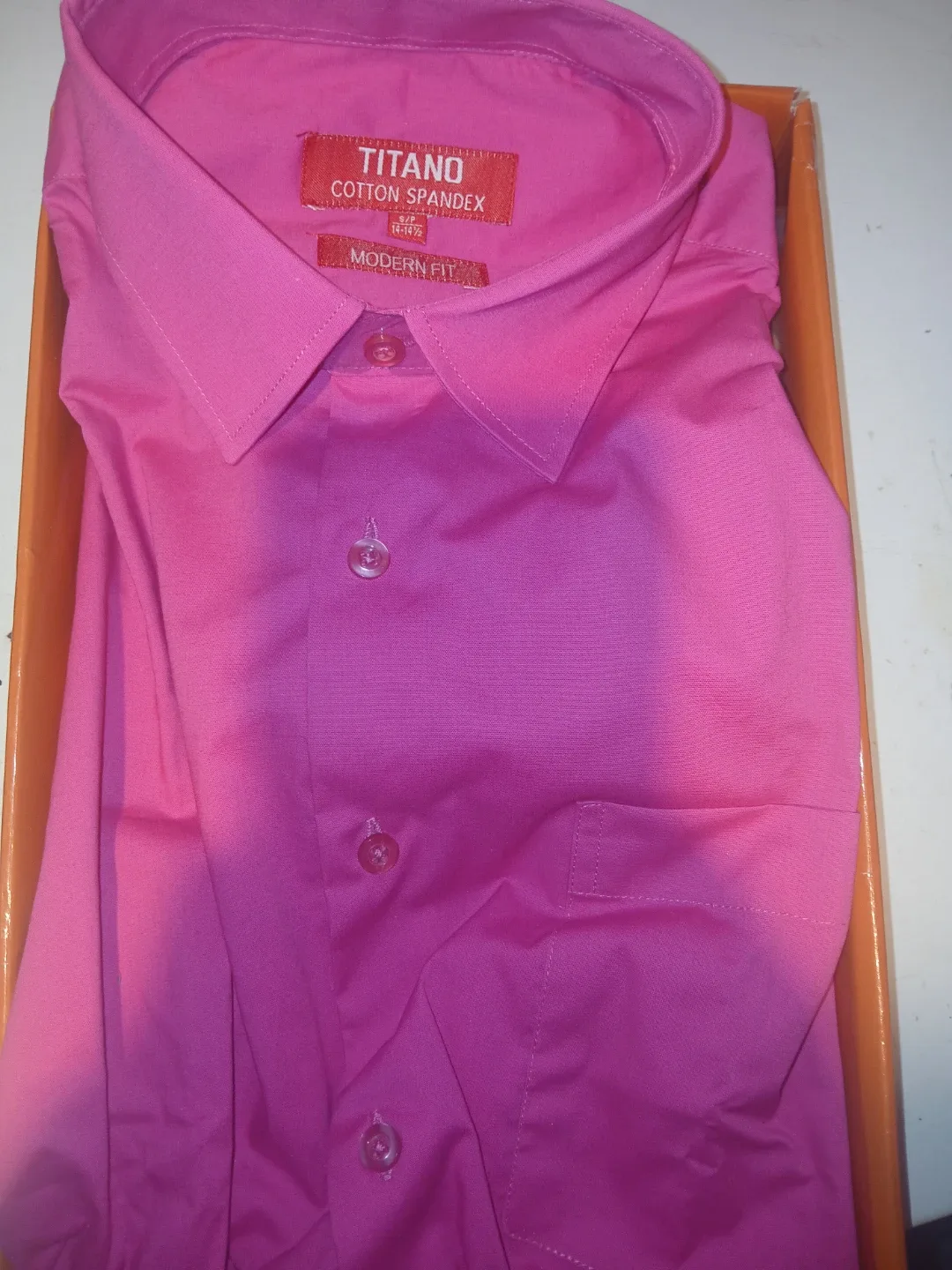 TITANO Pink Cotton Spandex Modern Fit Shirt S/P 14-14½