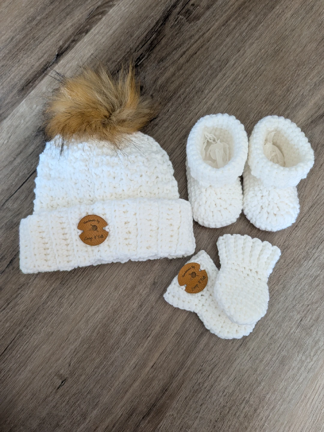 Handmade Crochet Baby Booties, Mittens & Hat Set