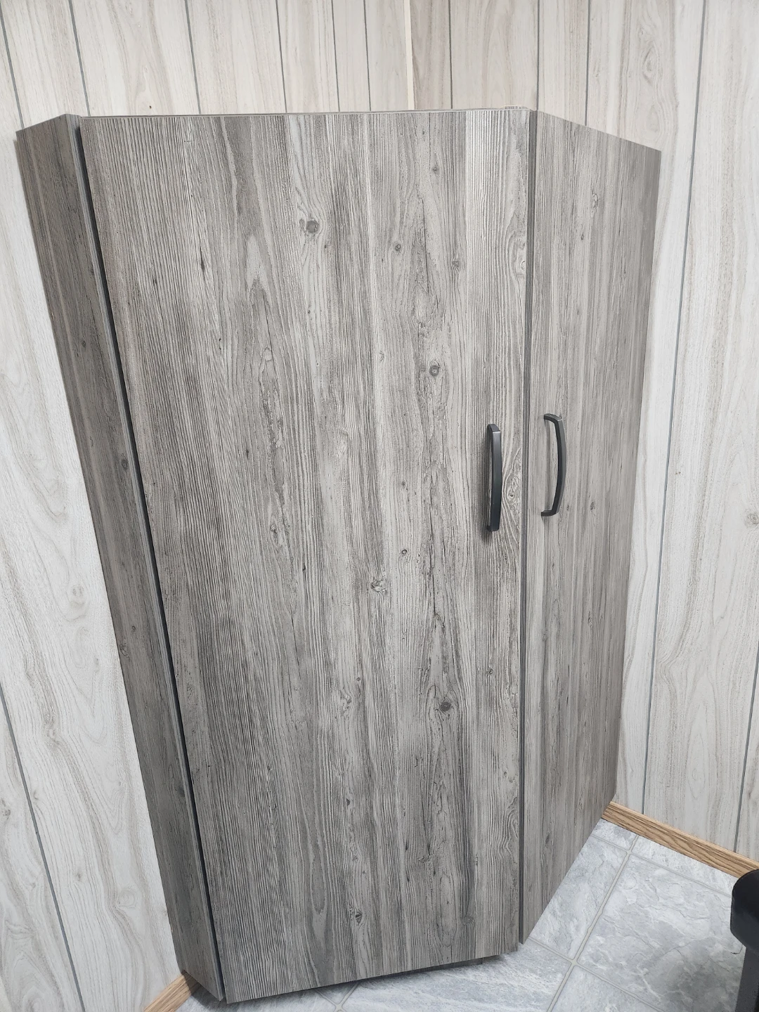 Corner Cabinet - Gray Wood Grain Finish