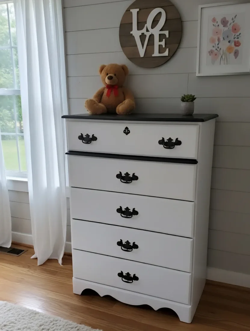 White & Black 5-Drawer Dresser