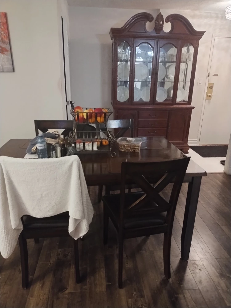 Antique Dark Wood China Cabinet and 4 chair with table