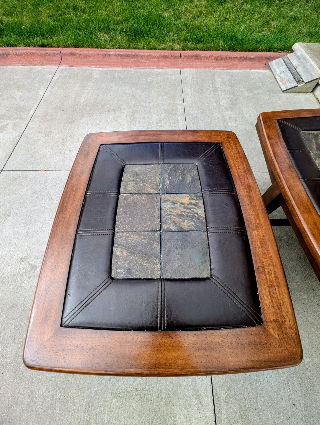 Wood and Leather Coffee Table Set - photo 2