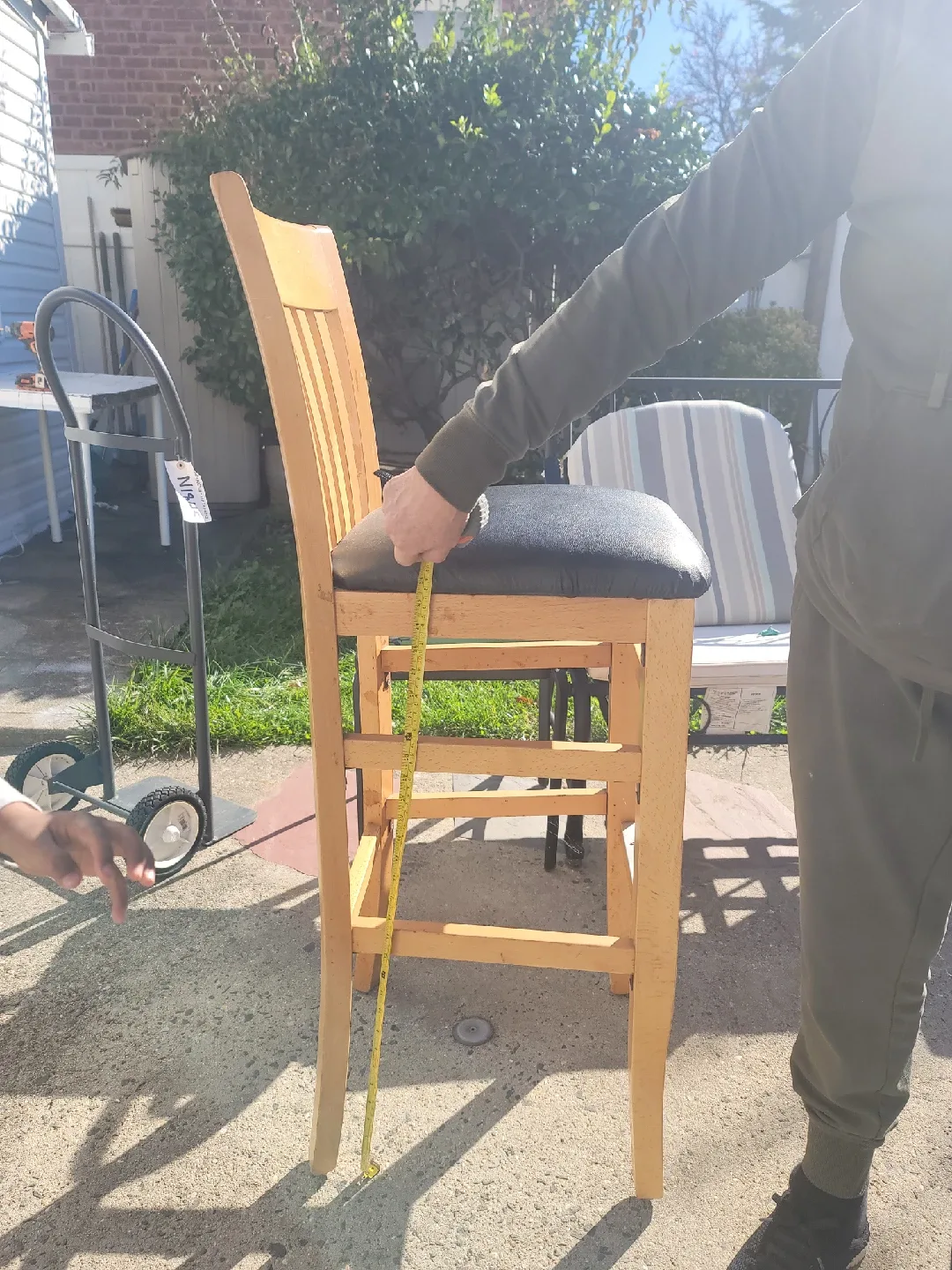 Wooden Bar Stool with Black Leather Seat - 44" Tall image indicator(4)