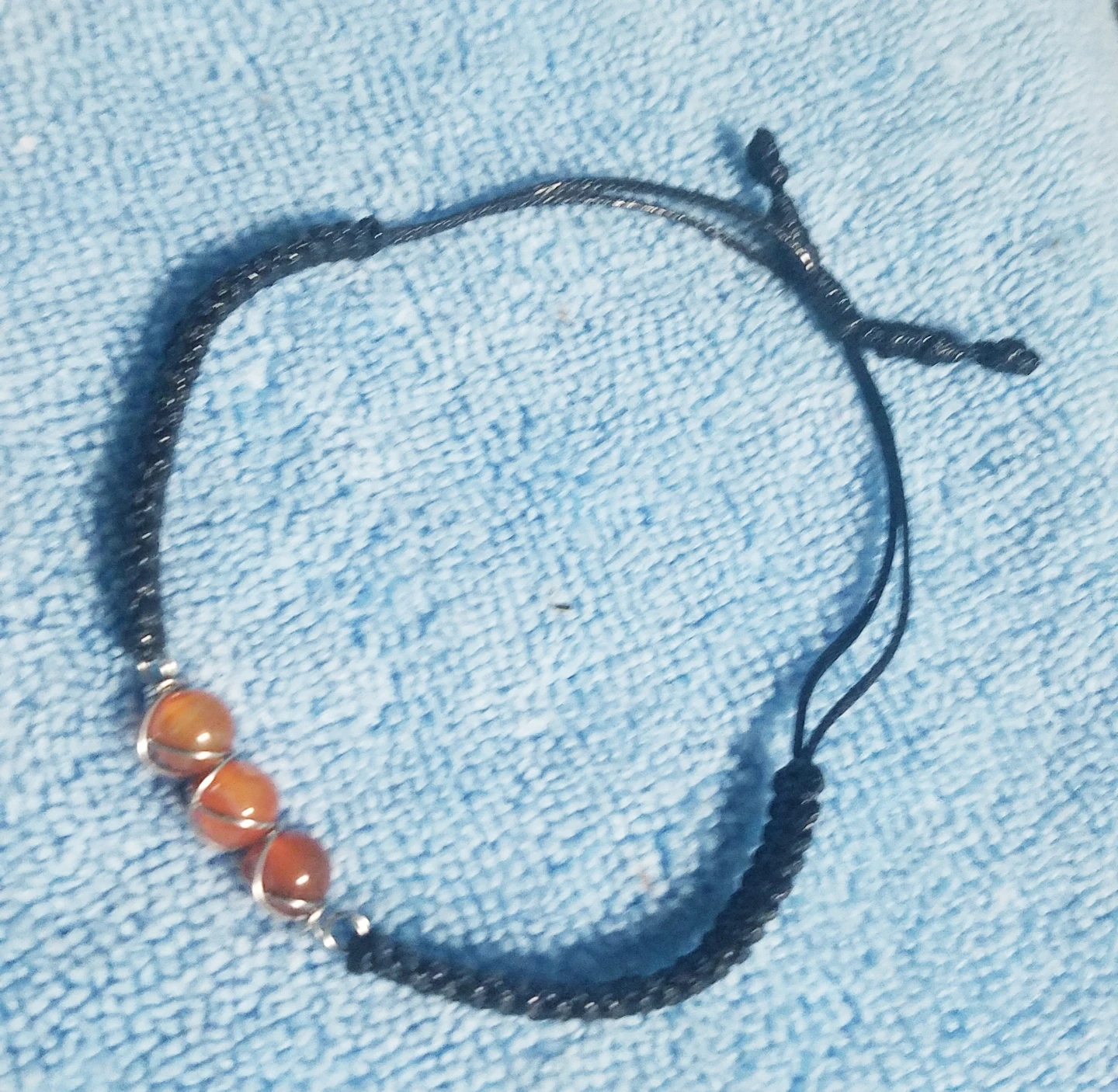 Handmade Leather and Amber Glass Bead Bracelet Adjustable