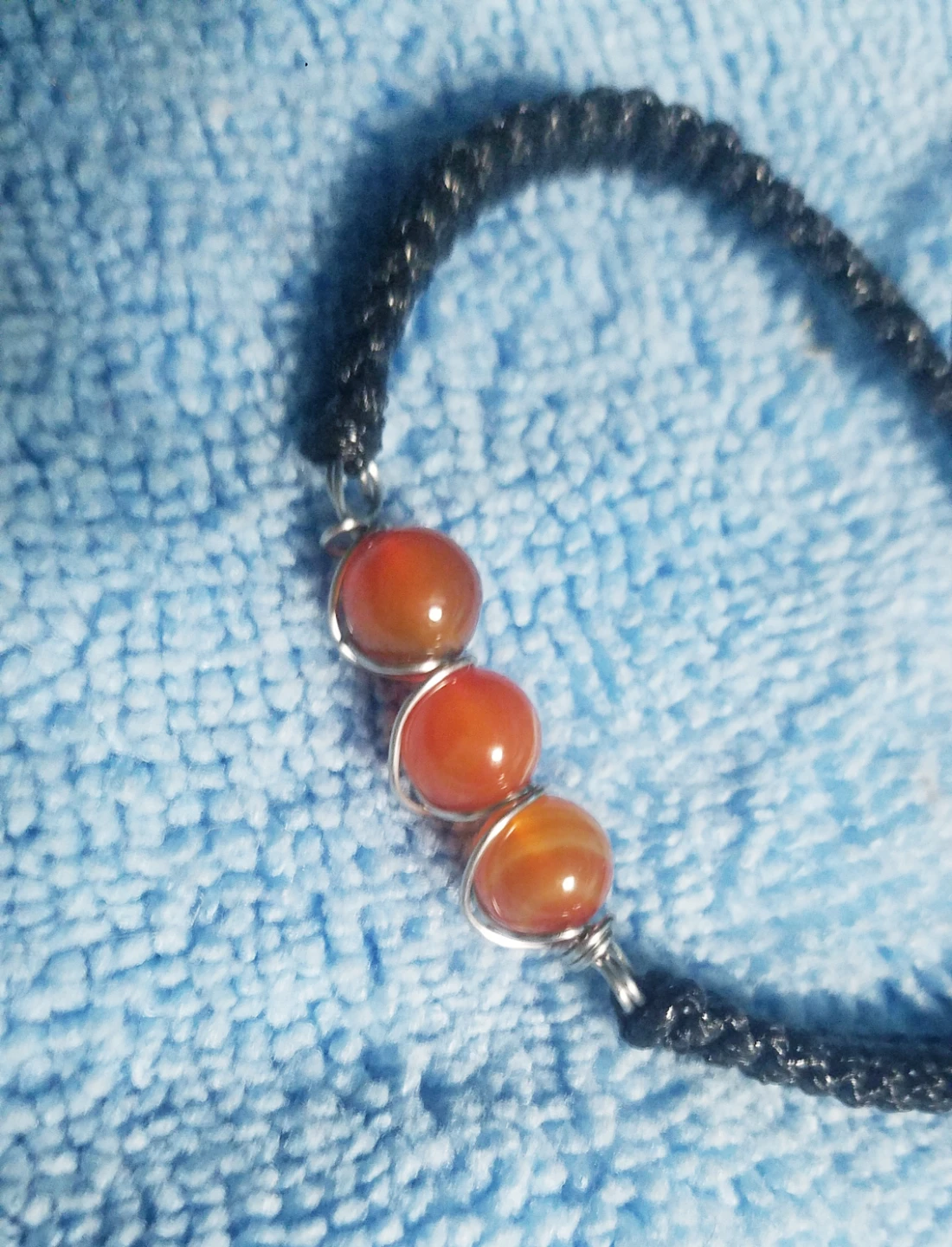 Handmade Leather and Amber Glass Bead Bracelet Adjustable - photo 2