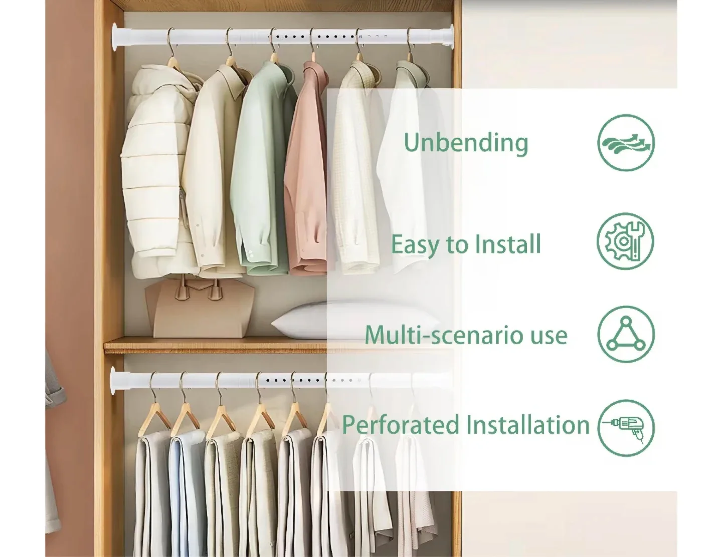 Adjustable Closet/Curtain Rod Heavy Duty 17"-51", 1.3" Diameter image indicator(3)