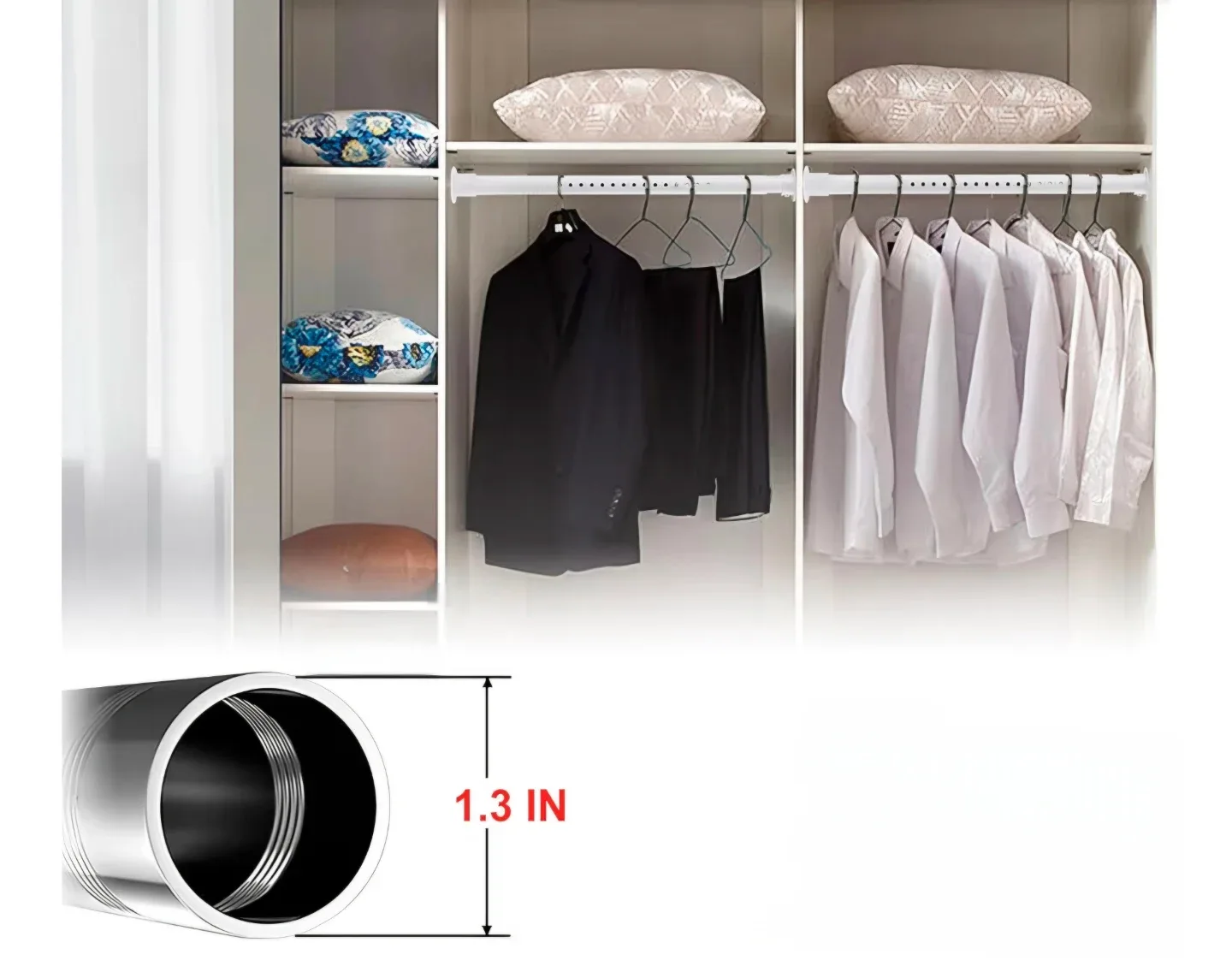 Adjustable Closet/Curtain Rod Heavy Duty 17"-51", 1.3" Diameter image indicator(7)