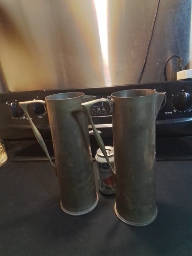 Antique WW I Trench Art Artillery Shell Brass Picthers 1916