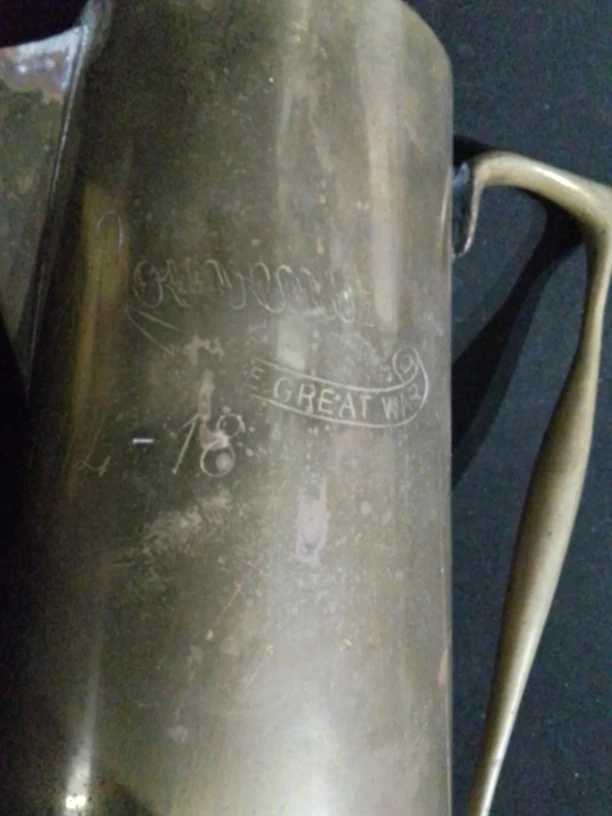 Antique WW I Trench Art Artillery Shell Brass Picthers 1916 - photo 5