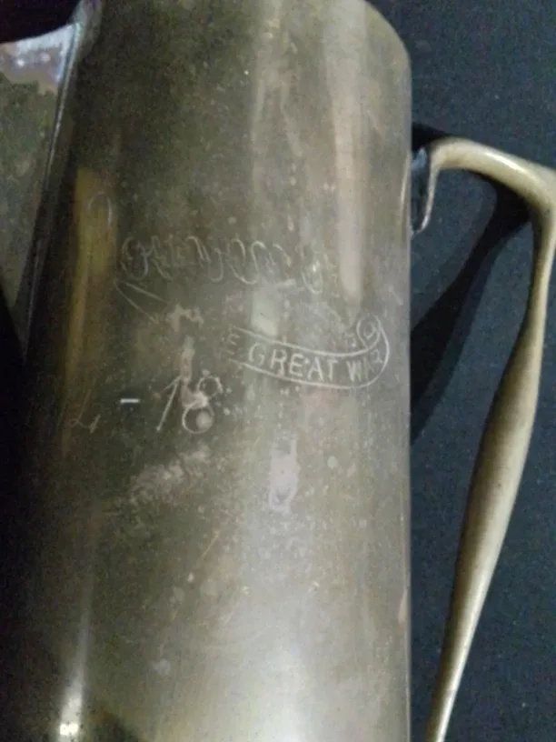 Antique WW I Trench Art Artillery Shell Brass Picthers 1916 image indicator(5)