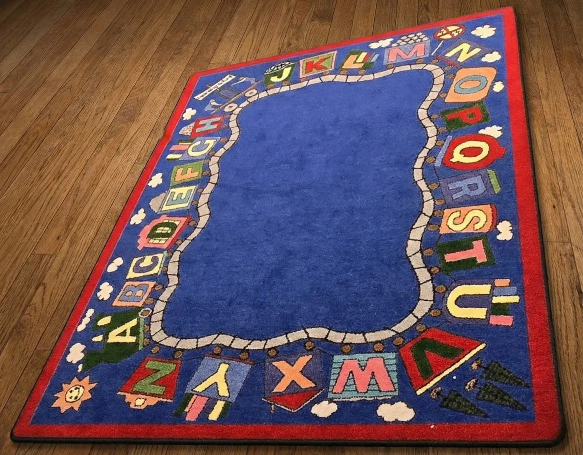 Kids Alphabet Train Rug - Blue