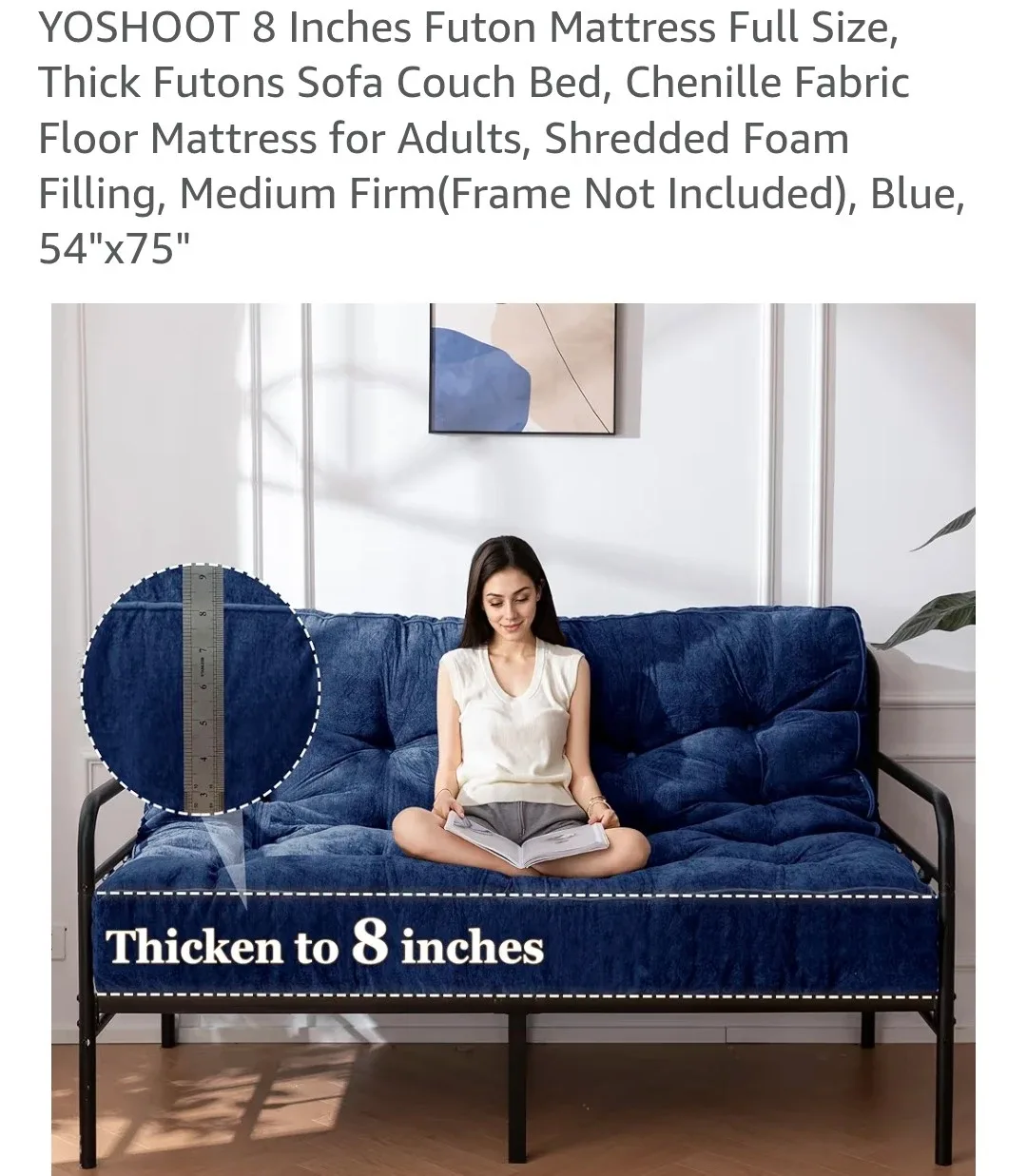 YOSHOOT 8-Inch Full Size Futon Mattress - Blue