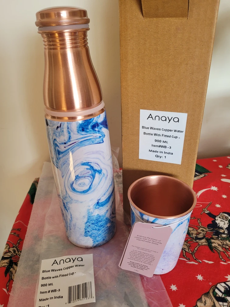 Anaya Blue Waves Copper Water Bottle & Fitted Cup🥕🎯 - photo 2