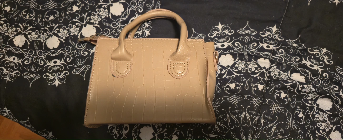 Beige Croc-Embossed Mini Tote Bag
