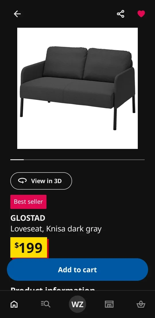 IKEA Glostad Loveseat - Knisa Dark Gray