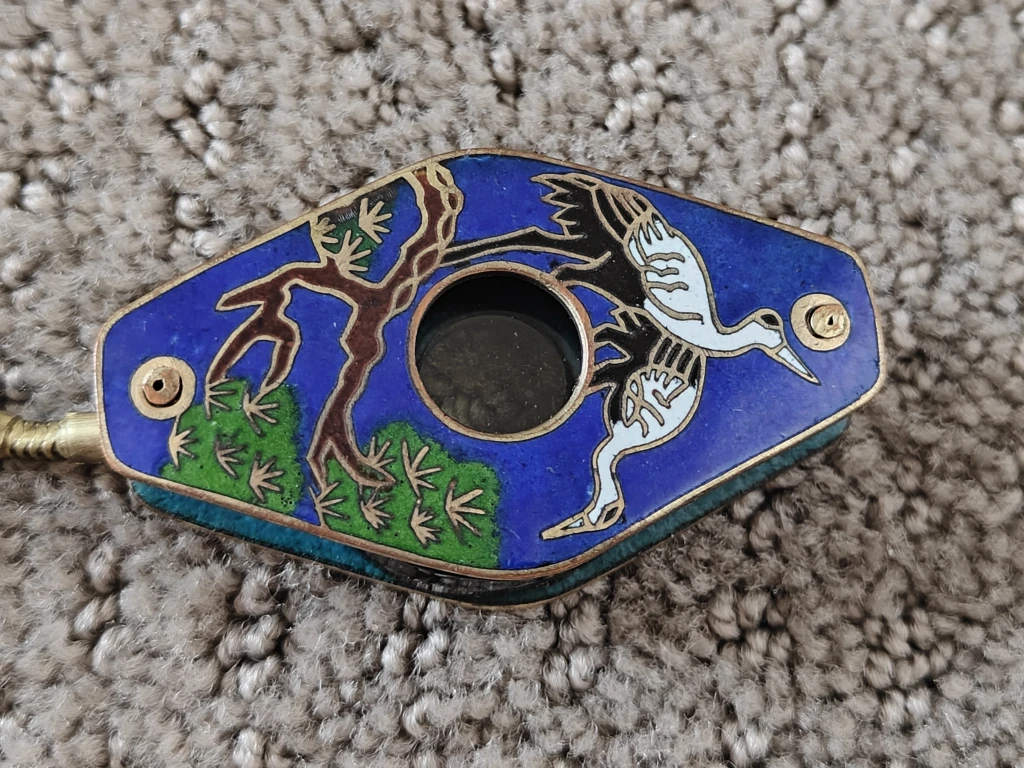 Cloisonne Enamel Pocket Magnifying Glass Asian Crane Pine Tree - photo 3