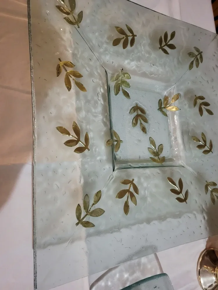 3 Large, Decorative Glass Plates, Gold Leaf Design image indicator(2)