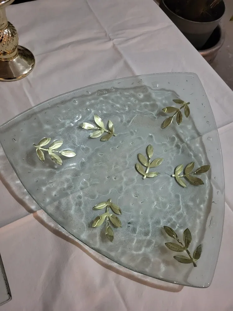3 Large, Decorative Glass Plates, Gold Leaf Design image indicator(3)