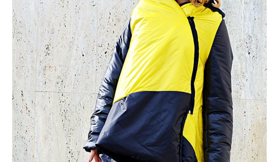 Yellow & Black Asymmetrical Padded Winter Jacket - photo 2