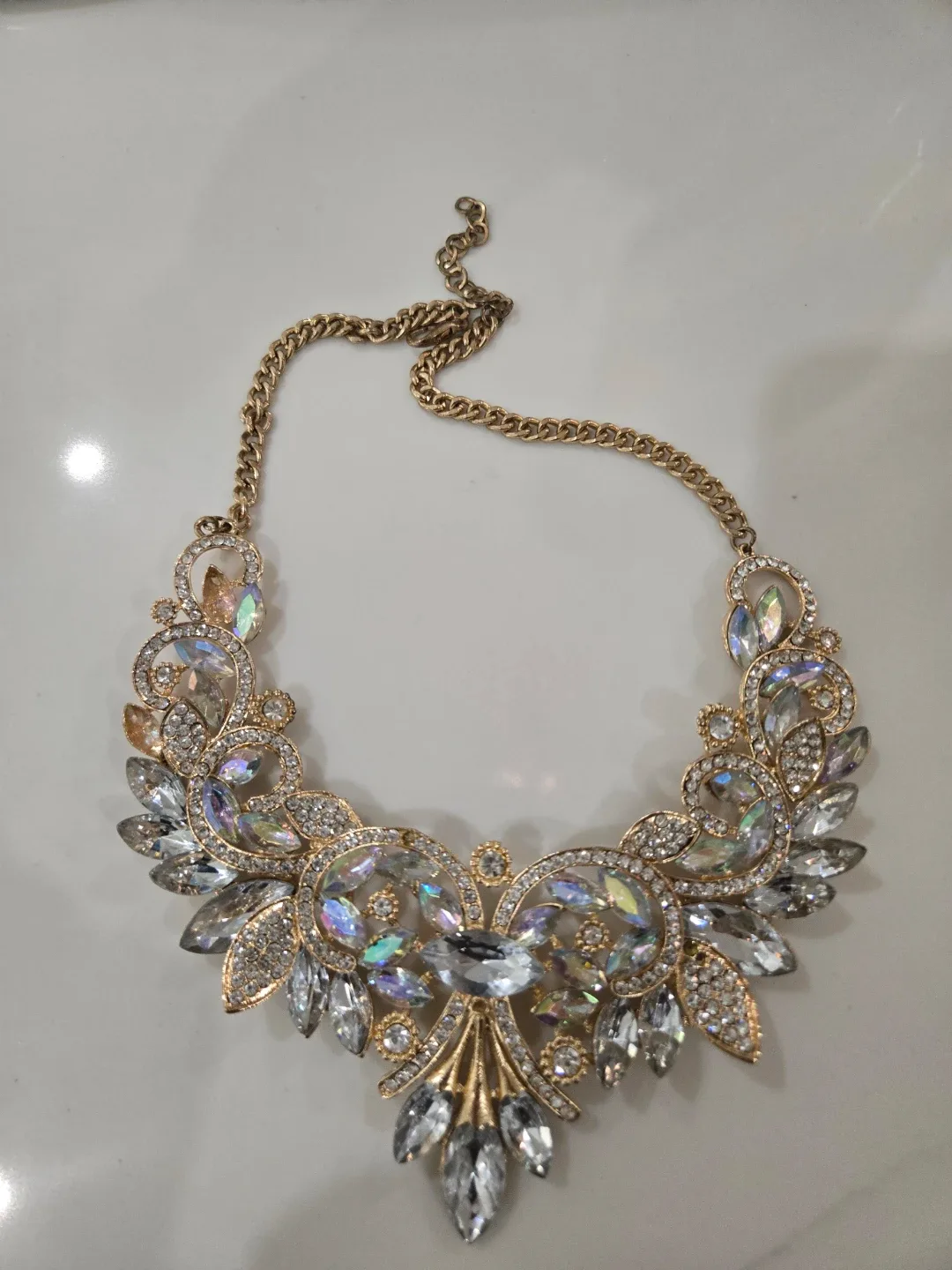 Statement Necklace - Gold & Clear Crystals image indicator(2)