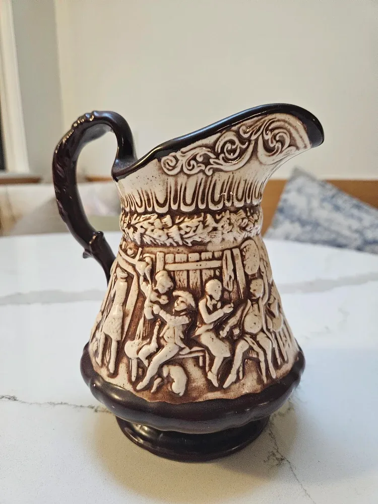 Vintage Handmade Ceramic Pitcher Cottagecore Christmas image indicator(3)