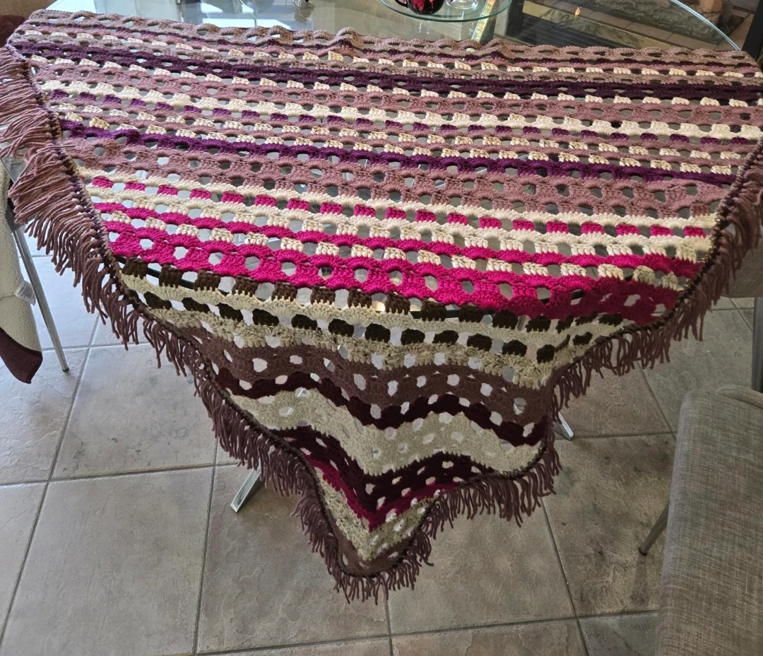 Handmade Crochet Shawl with Fringe