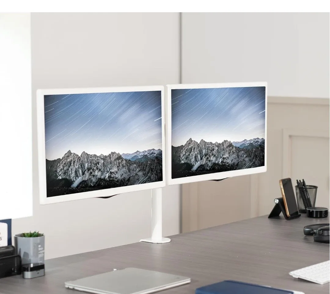 VIVO White Dual 13 to 27 inch LCD LED Monitor Desk Mount Stand image indicator(2)