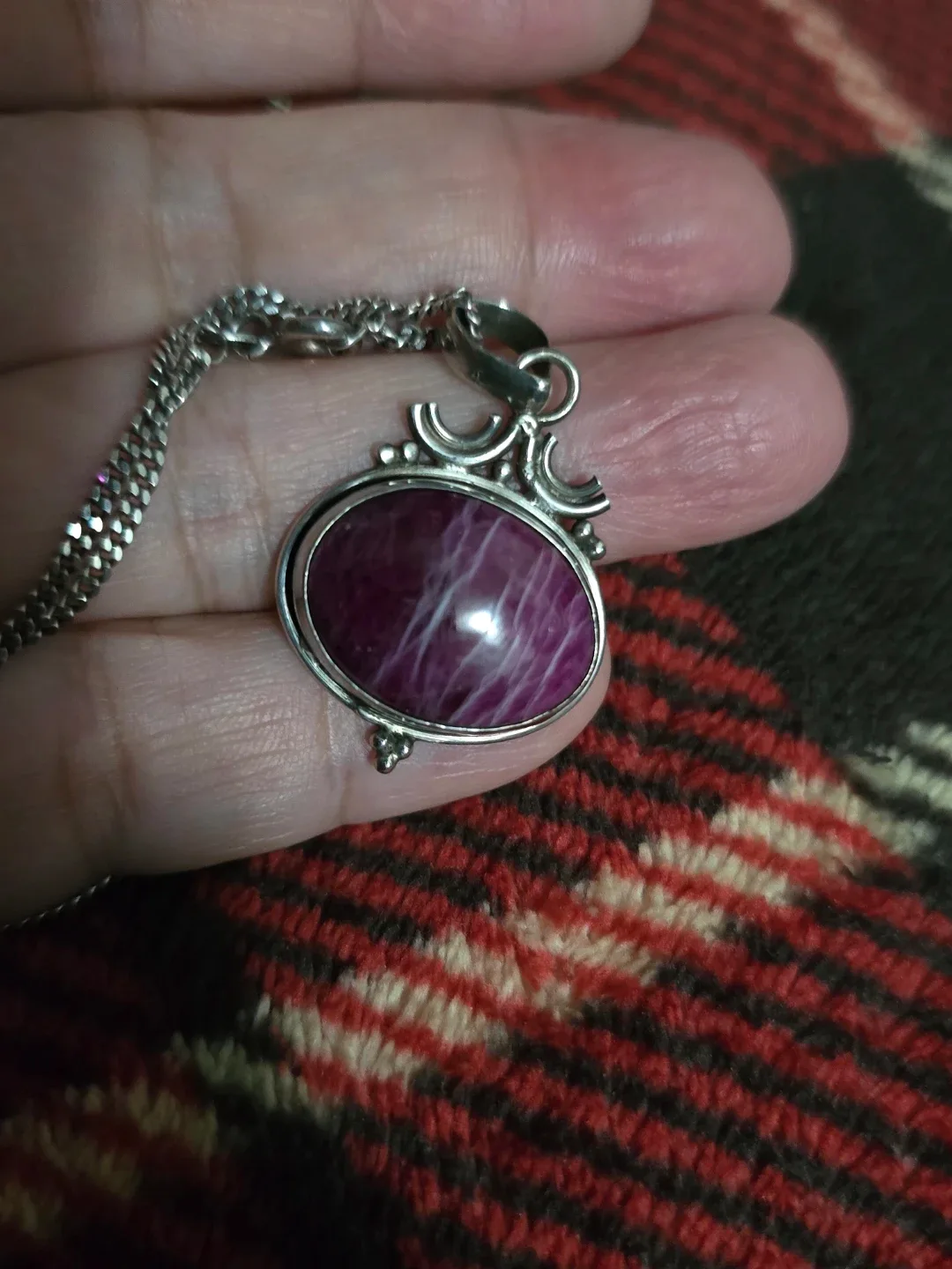 Purple Spiny Oyster Stone Sterling Silver Necklace image indicator(2)