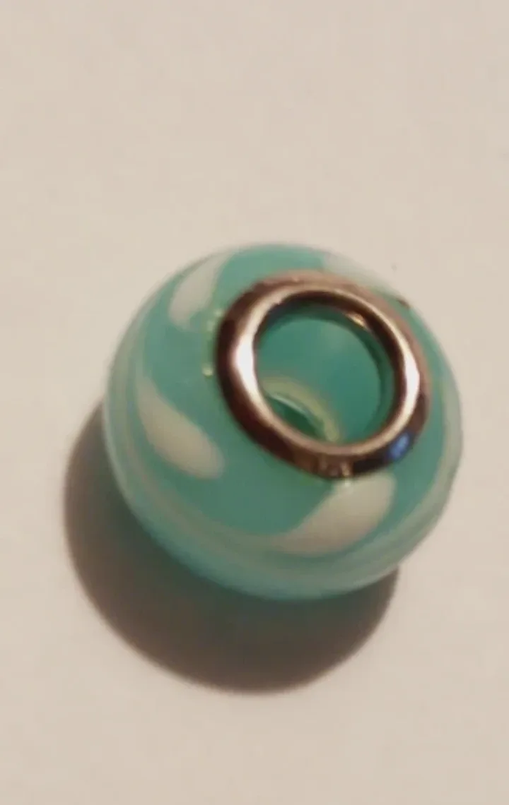 Sterling Silver 925 Handblown Blue Glass Charm Bead